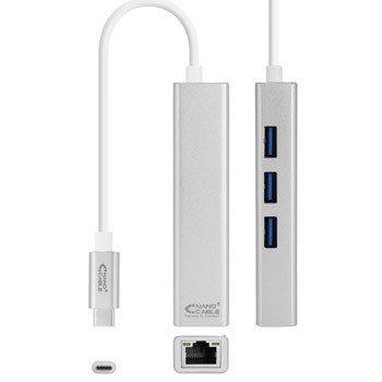 Adaptador USB-C para Ethernet Gigabit + 3 Portas USB Prata